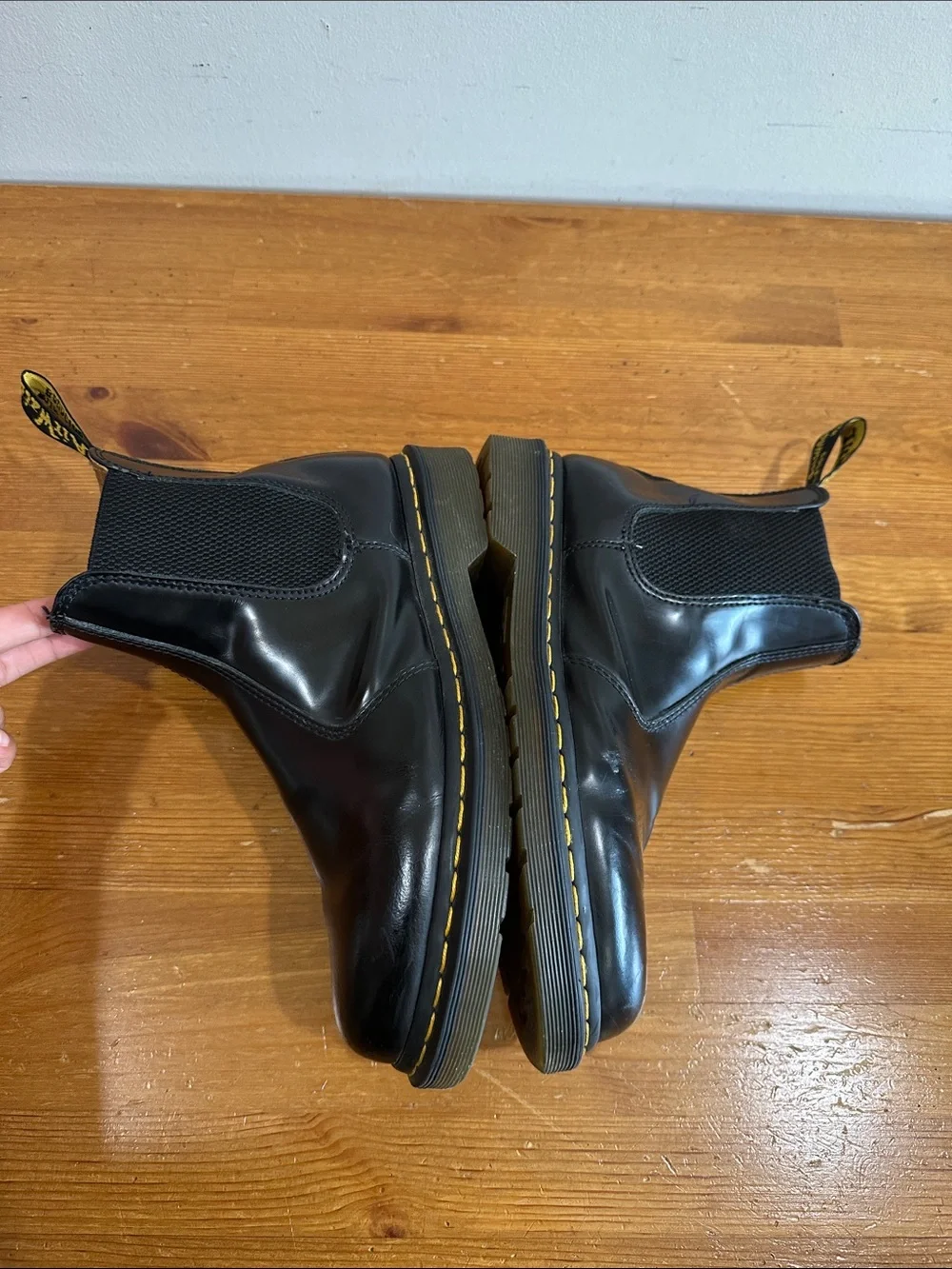 Dr. Martens Black Leather Chelsea Boots with Yellow Stitching
